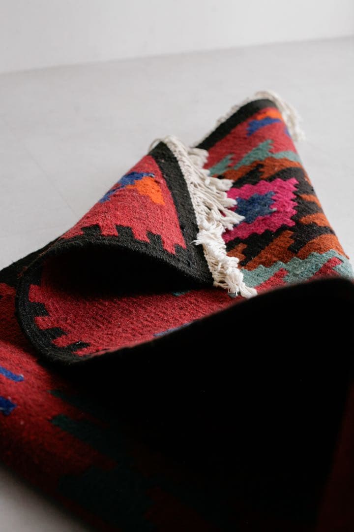 108cm×73cm キリムラグ　ウール　コットン　ネイティブ柄　アジアン