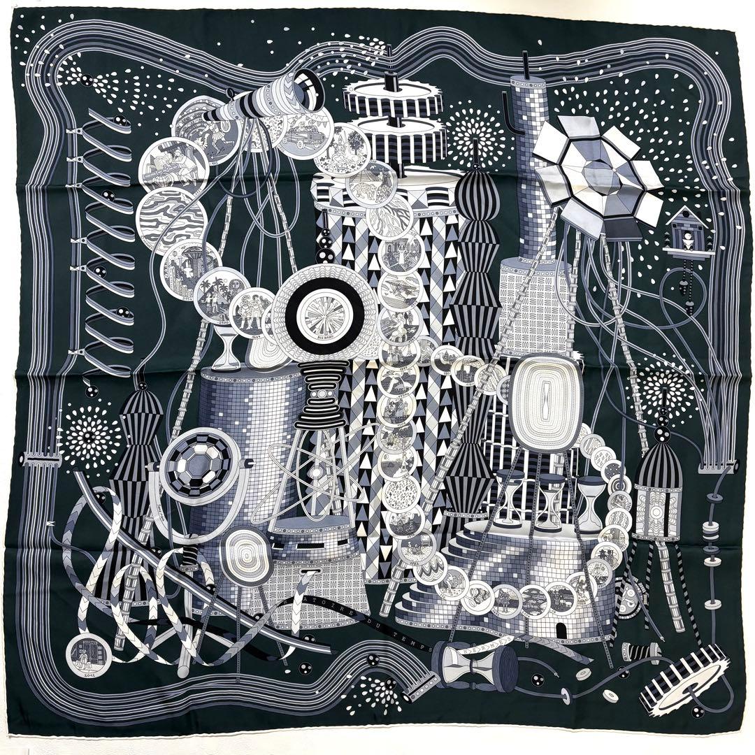 時の実験室　エルメス　HERMES カレ90 ダークグリーン　グレー