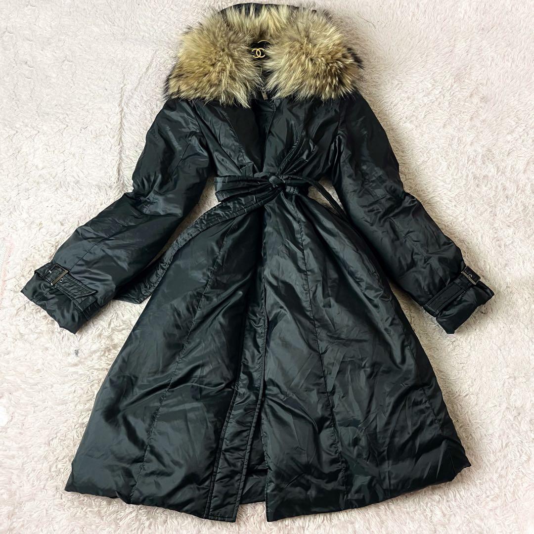 ✖︎ セオリー ダウンコート ロング ラクーンファー ベルト 黒 ブラック L