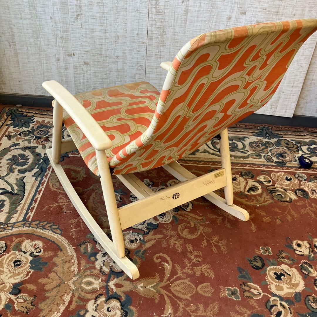 昭和レトロ 松田家具 幾何学柄 木製ロッキングチェア アームチェア ベントウッド