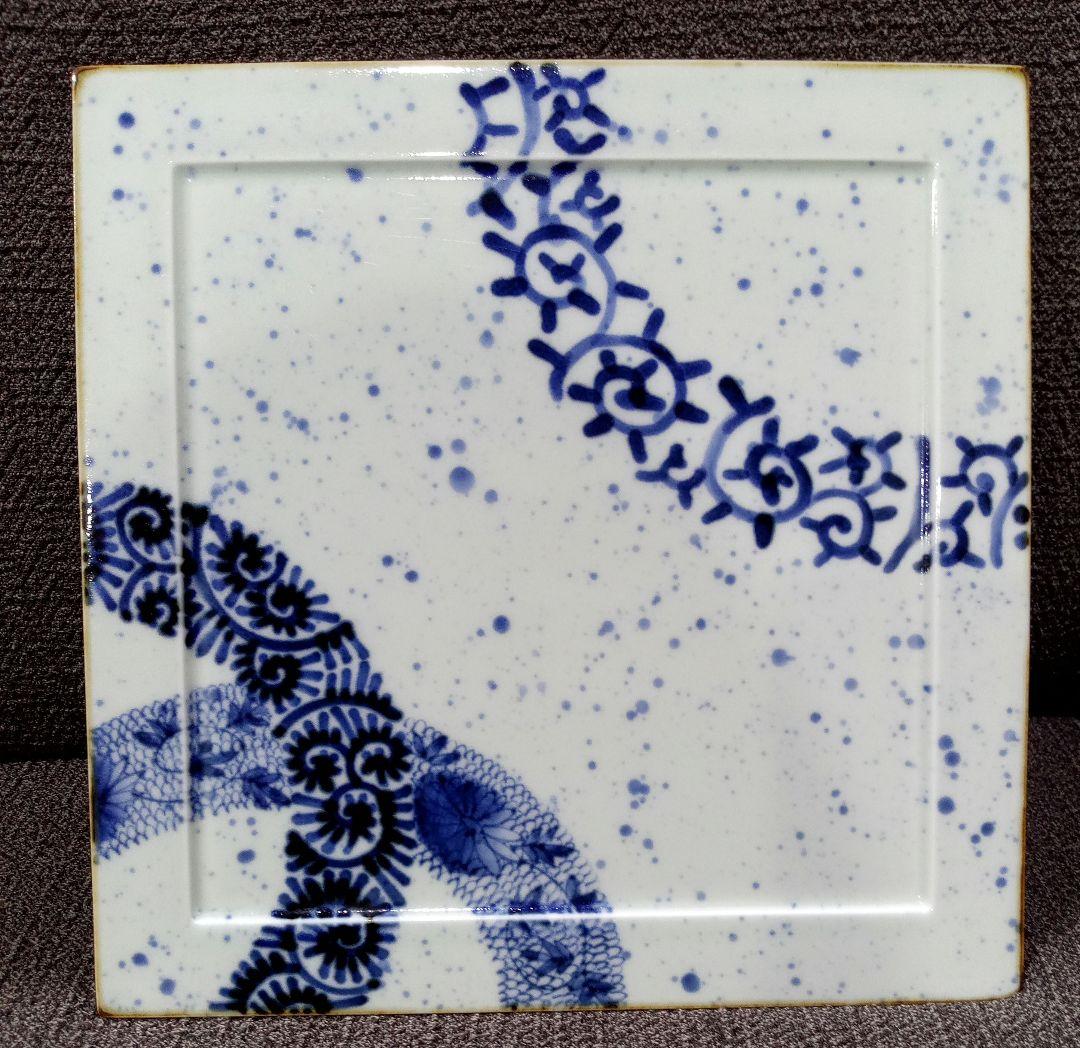 有田焼　唐草変り繋ぎ　スクエアプレート　ディナープレート　福泉窯　磁器