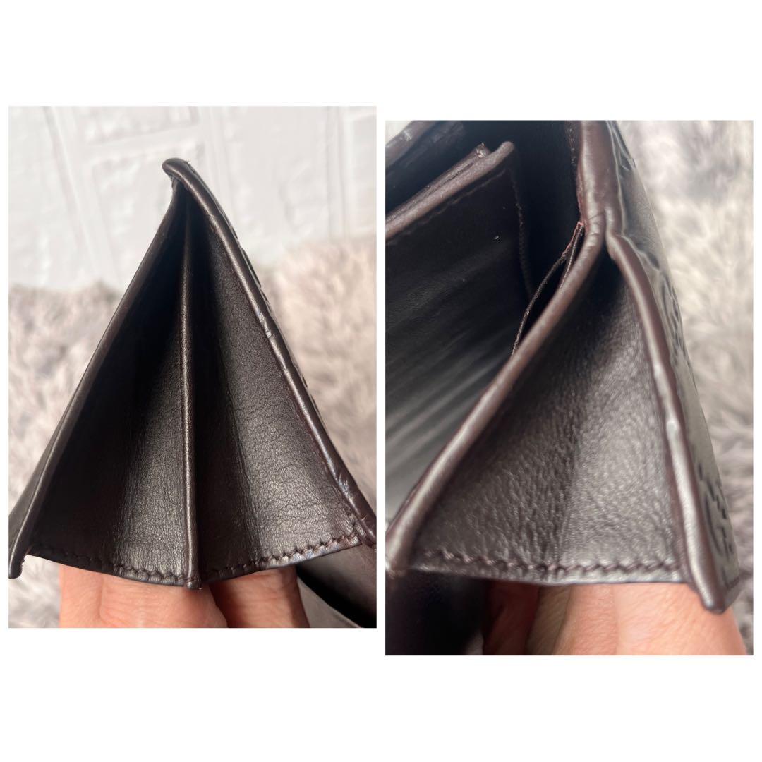 美品✨GUCCI シマ　ロゴプレート　ダークブラウン　メンズ　レディース　長財布