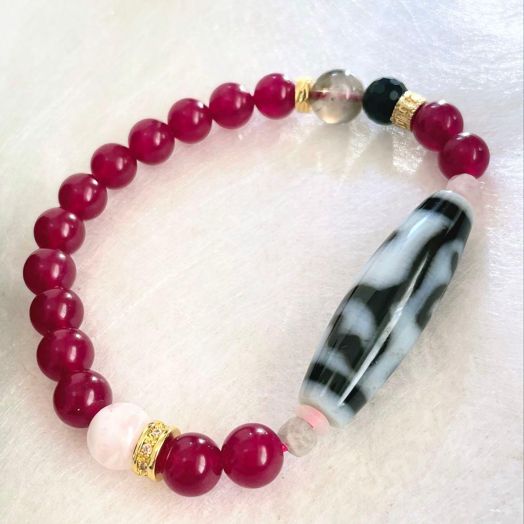 【水蓮花天珠】至純 白天珠 ルビー 天然石 ゼウスクォーツ モリオン セリサイト