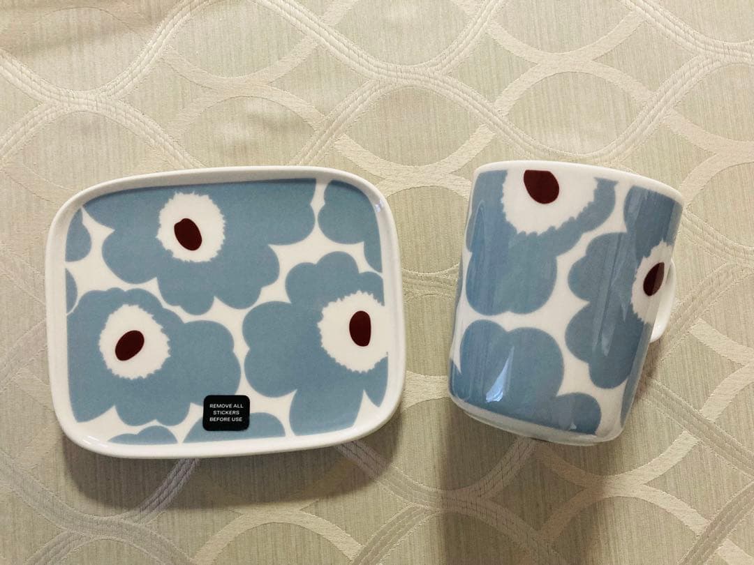 マリメッコ　ブルーグレー　プレート　マグカップ