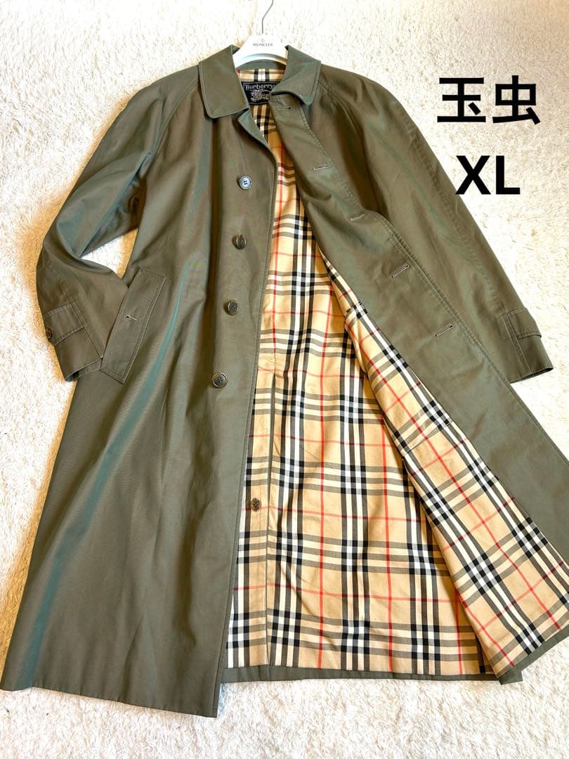 【玉虫カラー】バーバリー　カーキ　トレンチコート　ノバチェック　XL