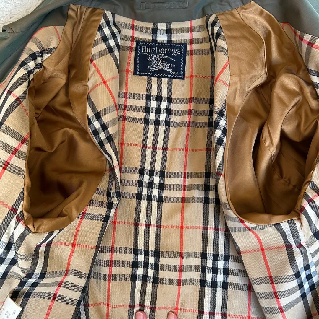 【玉虫カラー】バーバリー　カーキ　トレンチコート　ノバチェック　XL