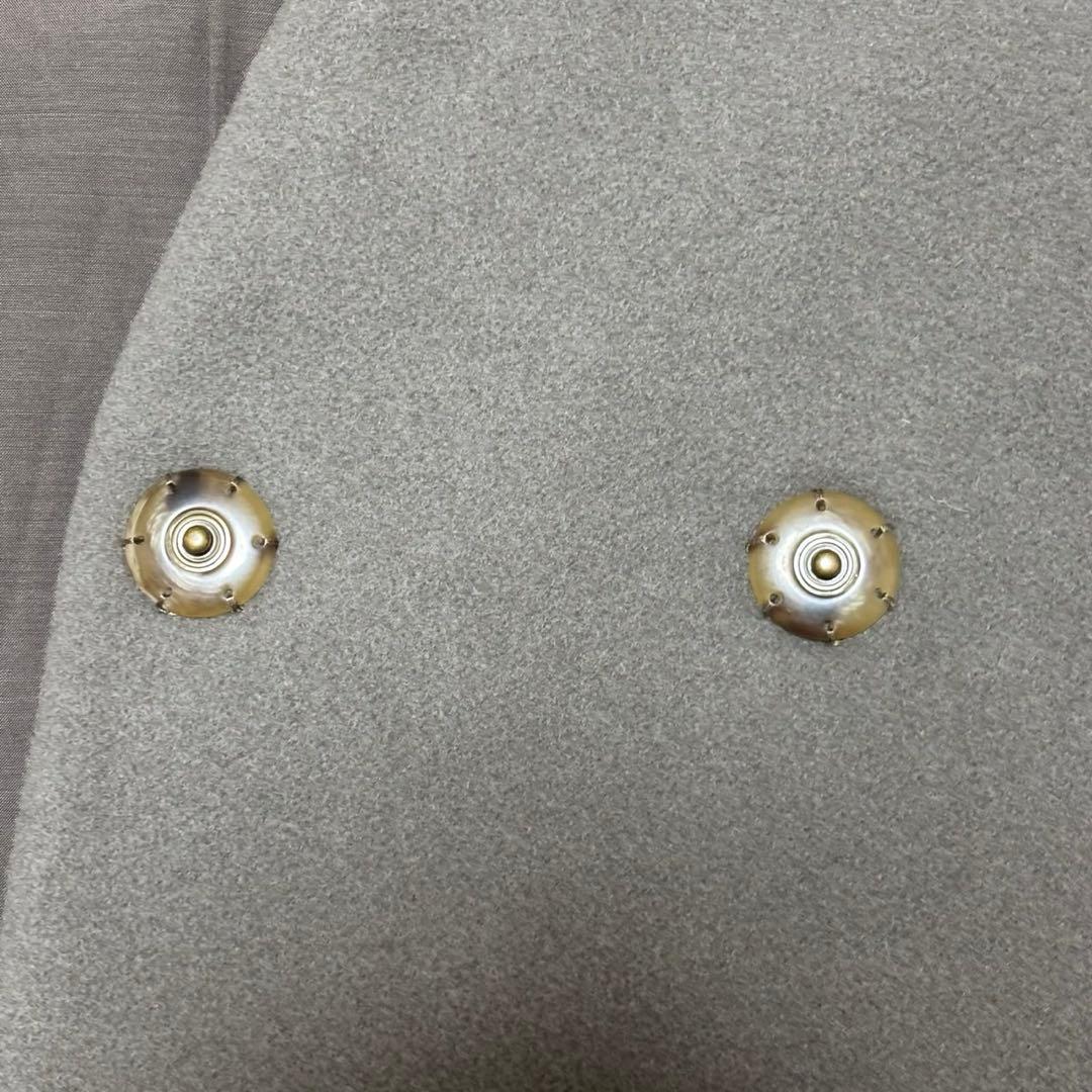 【ウィムガゼット】ノーカラー　ロングコート　カシミヤ ウール グレー F