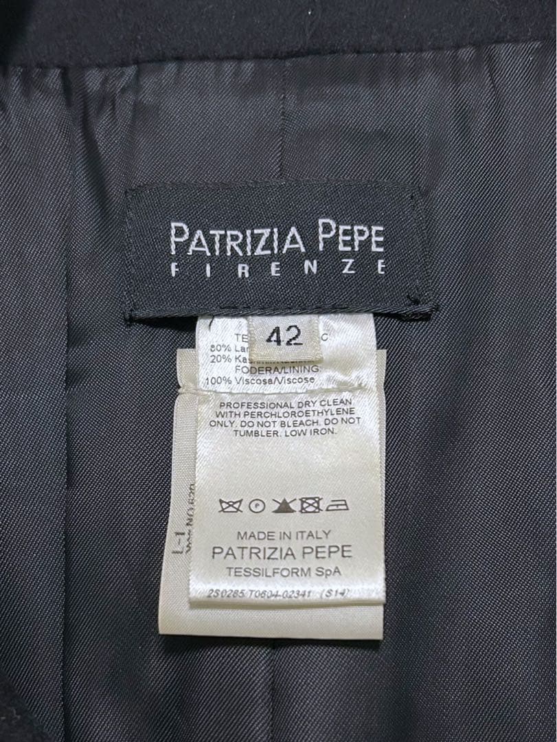 美品　パトリツィアぺぺ　ダブルベルト付き　カシミヤ混　トレンチコート　黒　42