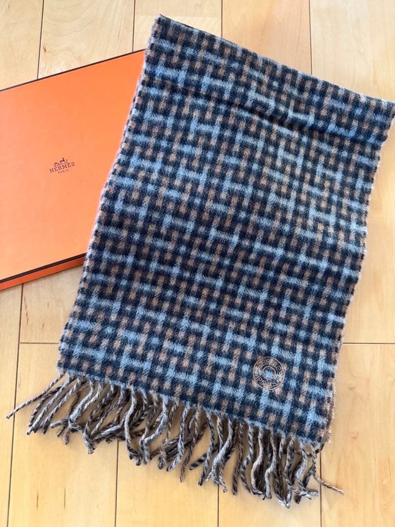 お値下げ【新品未使用】Hermès エルメス マフラー H柄 チェック フリンジ