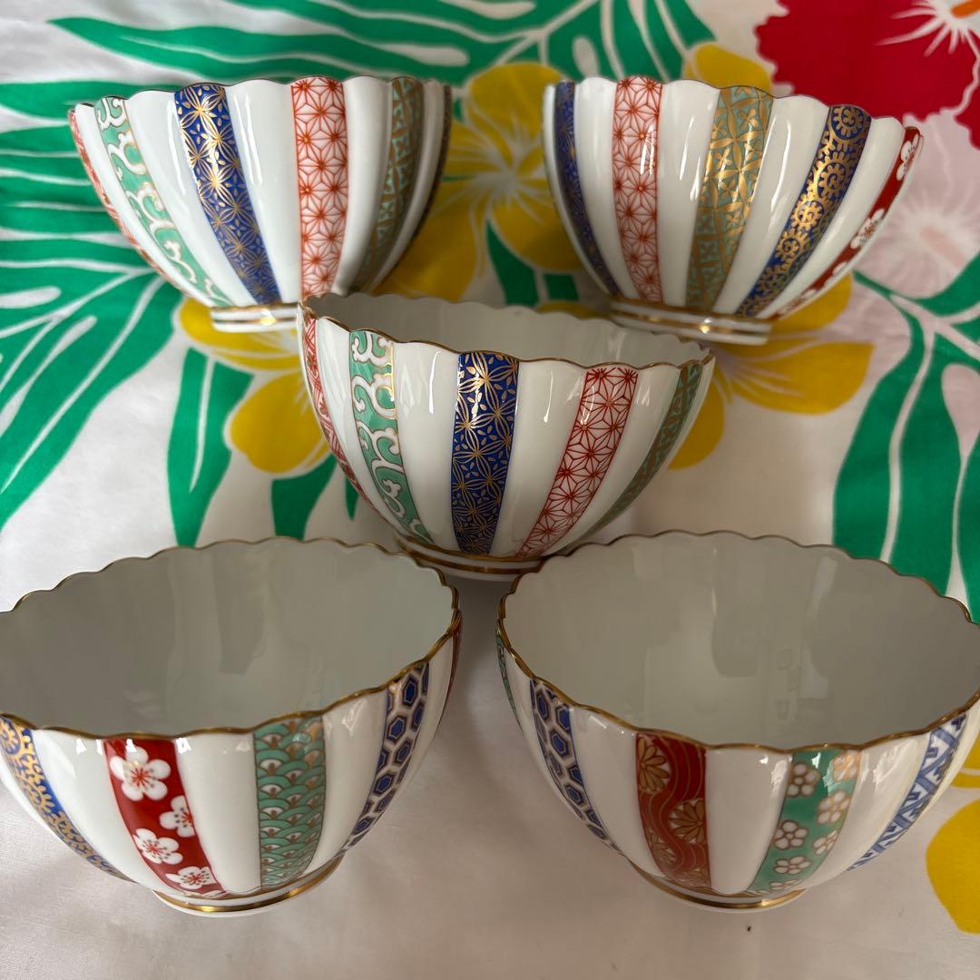 香蘭社　三色地紋　小鉢5個セット