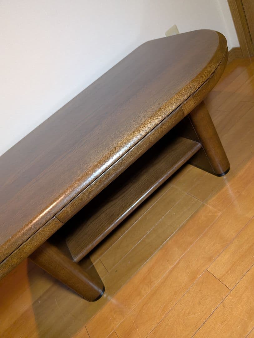 《送料込》カリモク 天然木ローテーブル デスク 引き出し付 ブラウン センター