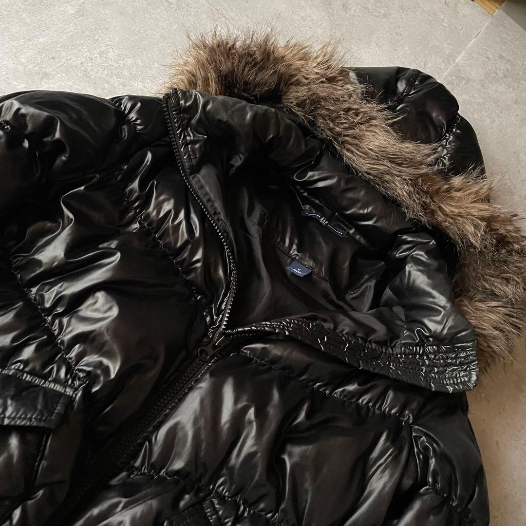 00s GAP ダウンジャケット ファー 黒 光沢 Y2K 平成ギャル お兄系