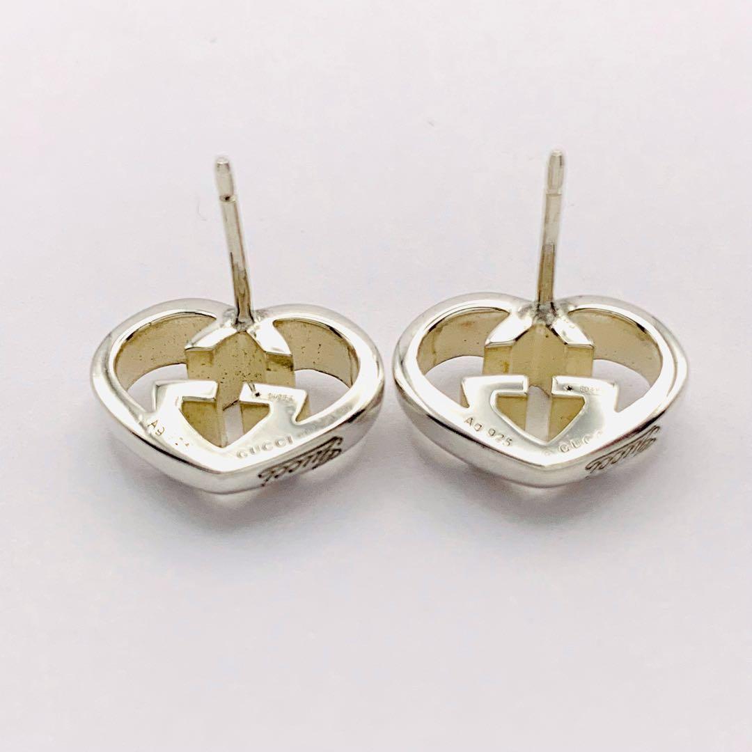 美品 グッチ GUCCI インターロッキング ハート ピアス Gロゴ 両耳