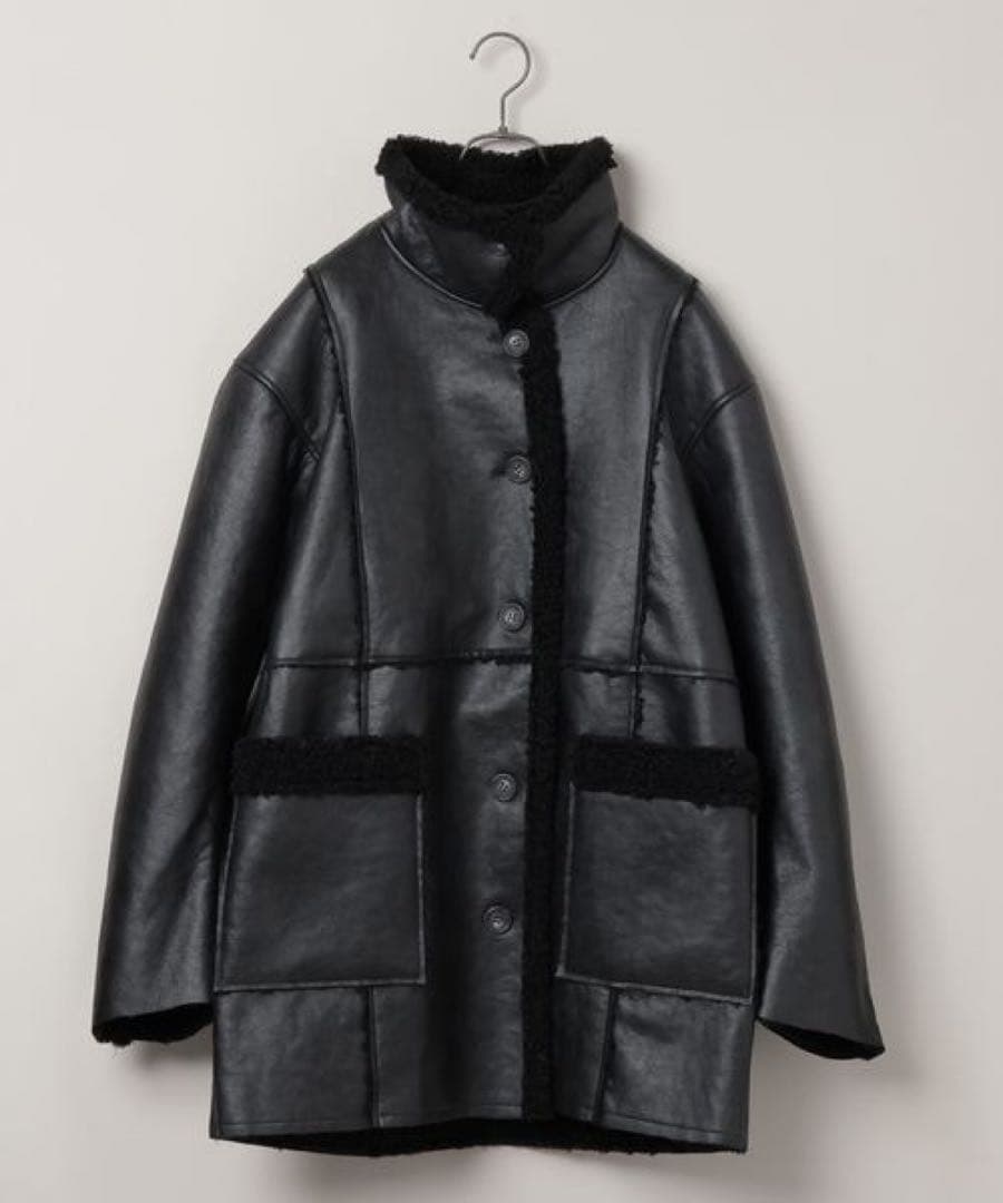 jeanasis ヴィーガンレザーボアコクーンコート