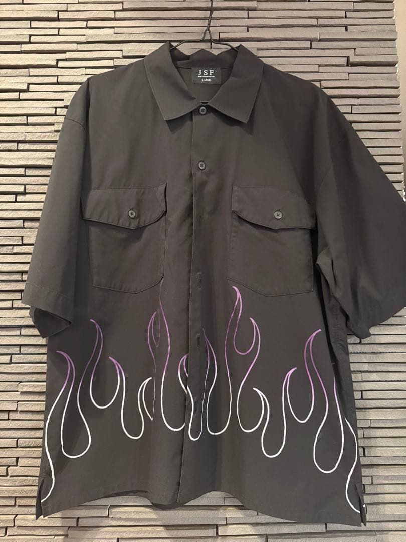 JSF 黒 ファイヤーパターン 半袖シャツ