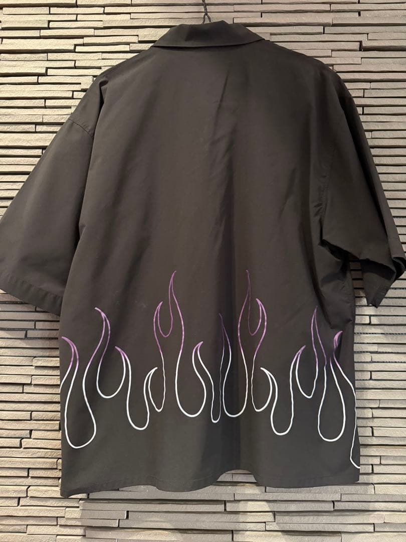 JSF 黒 ファイヤーパターン 半袖シャツ
