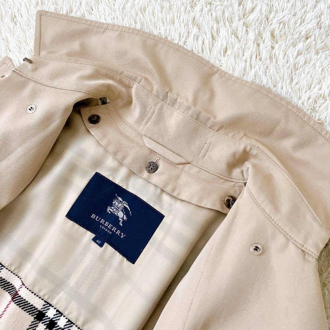 バーバリーロンドン 大きめ40 ライナー付トレンチコートチェック ベージュ