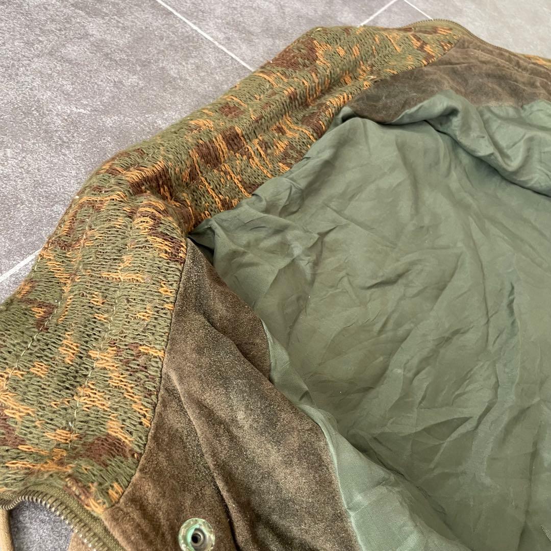 -90s euro 本革 スウェードレザージャケット ニット地切替