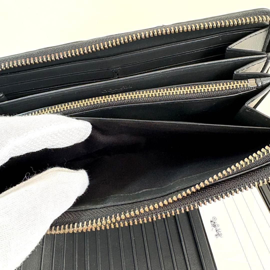 【美品】COACH 長財布　オーガナイザー　ダブルジップ シグネチャー ブラック