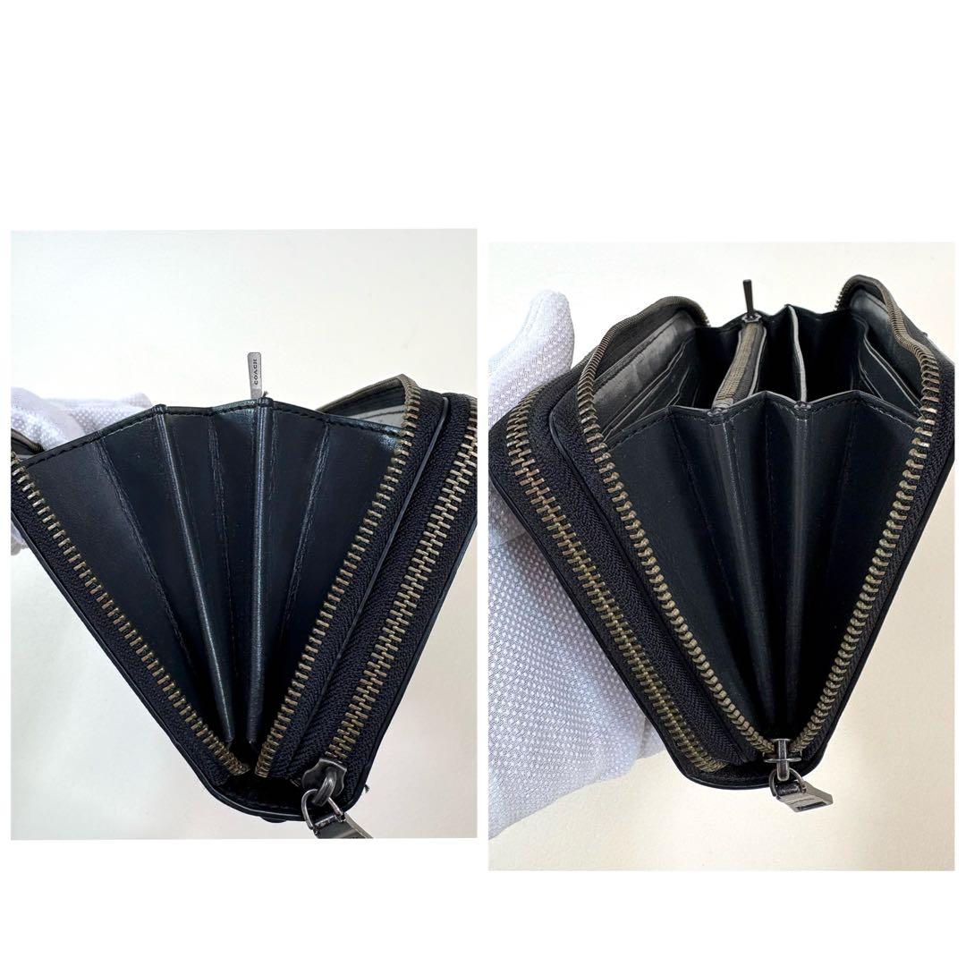 【美品】COACH 長財布　オーガナイザー　ダブルジップ シグネチャー ブラック