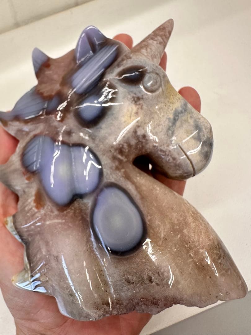 ピンクアメジスト　ブルーアゲート　ユニコーン　大　天然石　置物　オブジェ