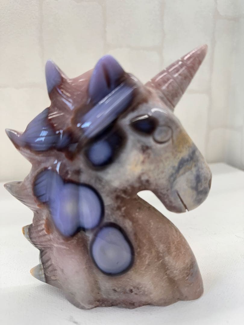 ピンクアメジスト　ブルーアゲート　ユニコーン　大　天然石　置物　オブジェ