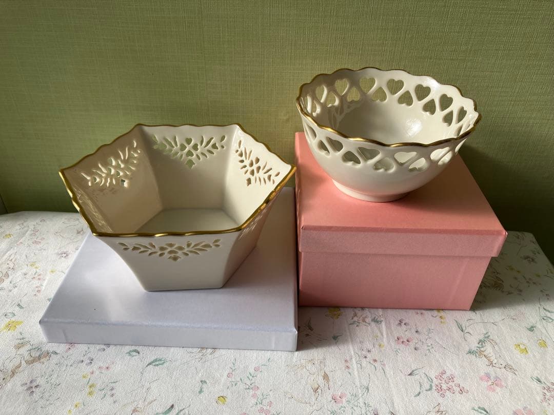 レノックス ビンテージ 金彩 ハート透かし 大小二個セット ギフトボックス入り