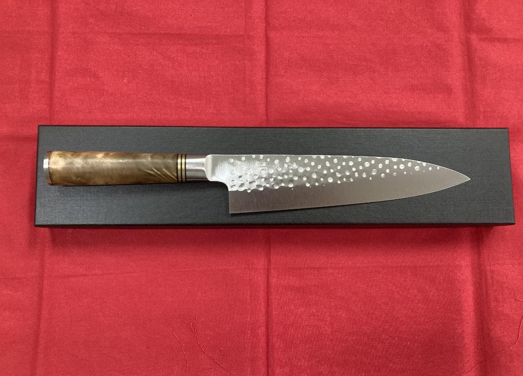 佐治作 牛刀 210ｍｍ SG2 粉末ハイス鋼 槌目 花梨瘤柄 未使用品