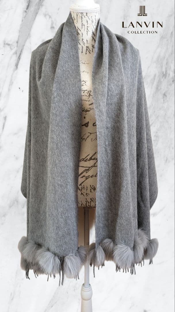 美品✨LANVIN ランバン アンゴラ混 ストール ショール ファー付き