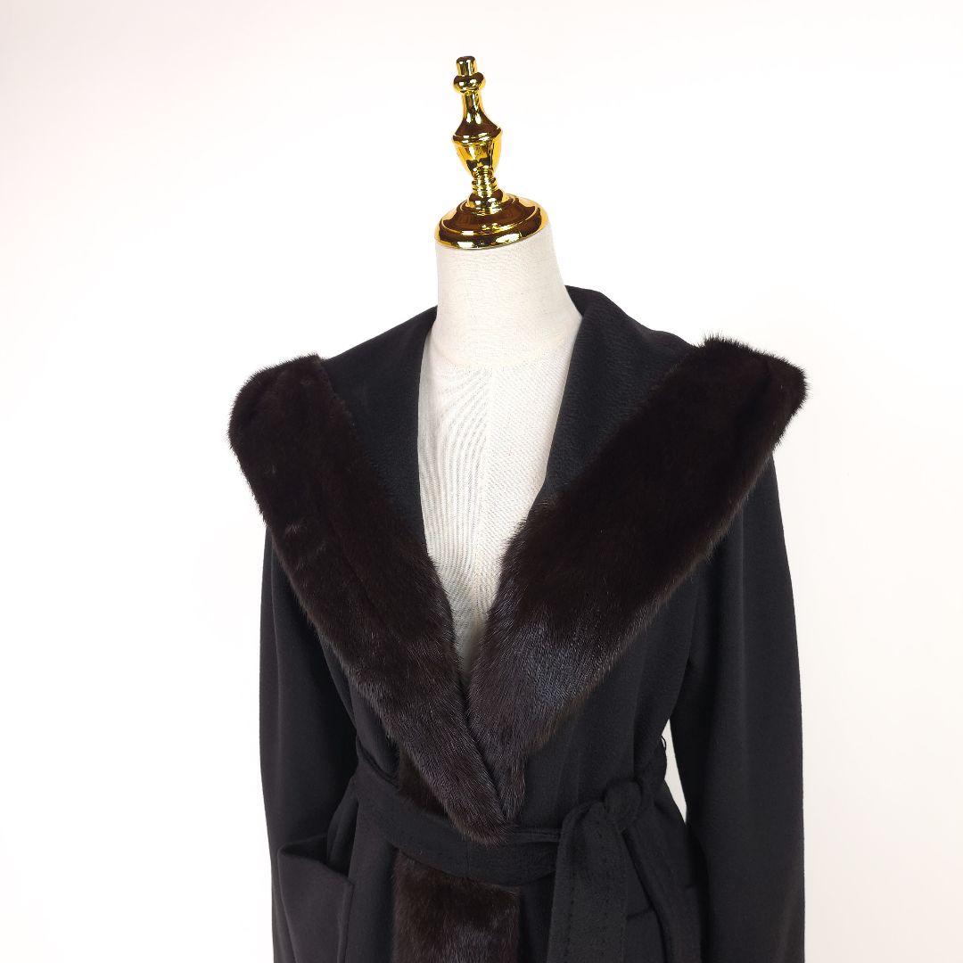 【新品同様】マックスマーラ ピュアカシミヤ ミンクファー フード コート 36