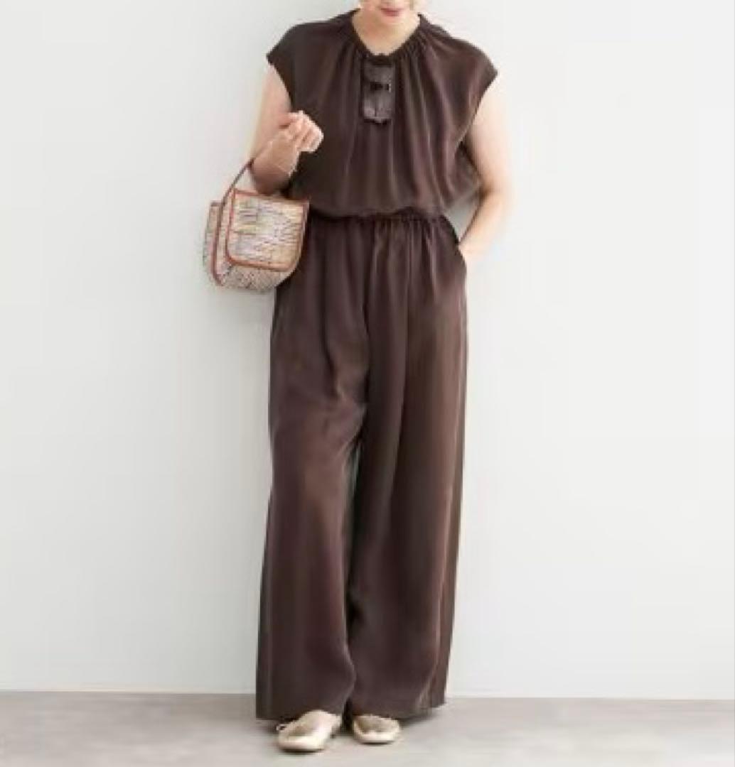 新品 IENA キュプラ ギャザーネックオールインワン ブラウン