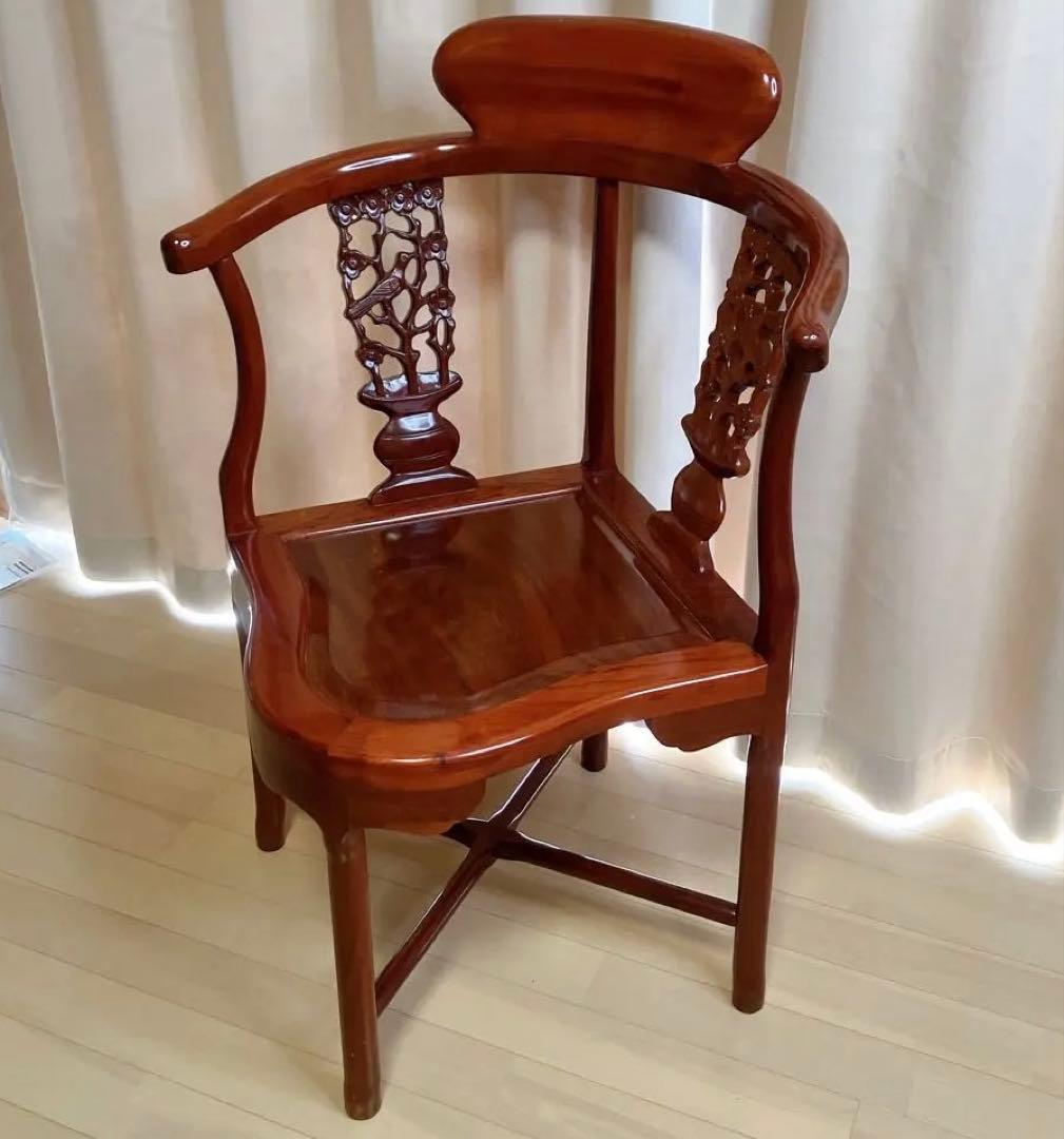 【ビンテージ】唐木調 透かし彫り アームチェア 無垢材 中国家具