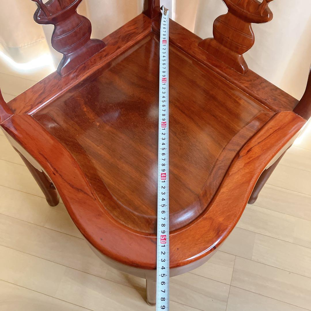 【ビンテージ】唐木調 透かし彫り アームチェア 無垢材 中国家具