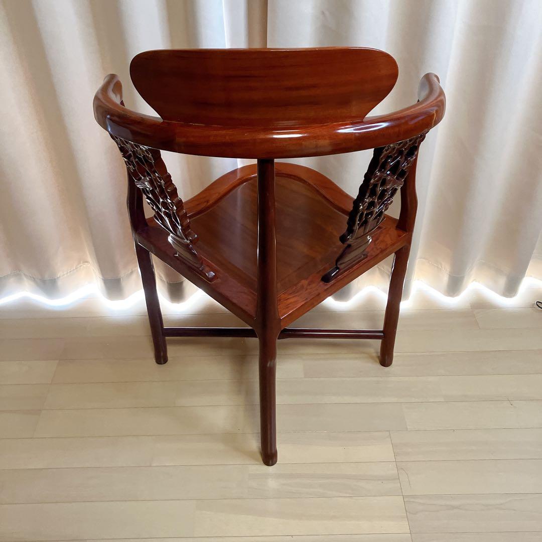 【ビンテージ】唐木調 透かし彫り アームチェア 無垢材 中国家具