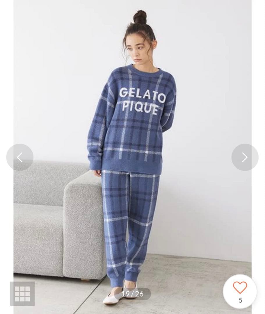 GELATO PIQUE 「EC限定」チェック柄プルオーバー＆ロングパンツセット