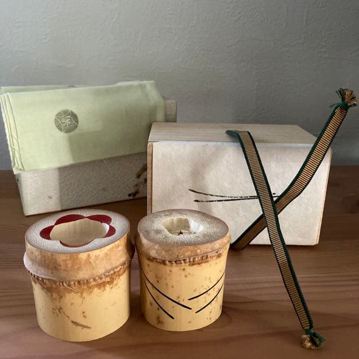 岩木秀斎 竹蓋置 松竹梅 一双★共箱・布・紙箱