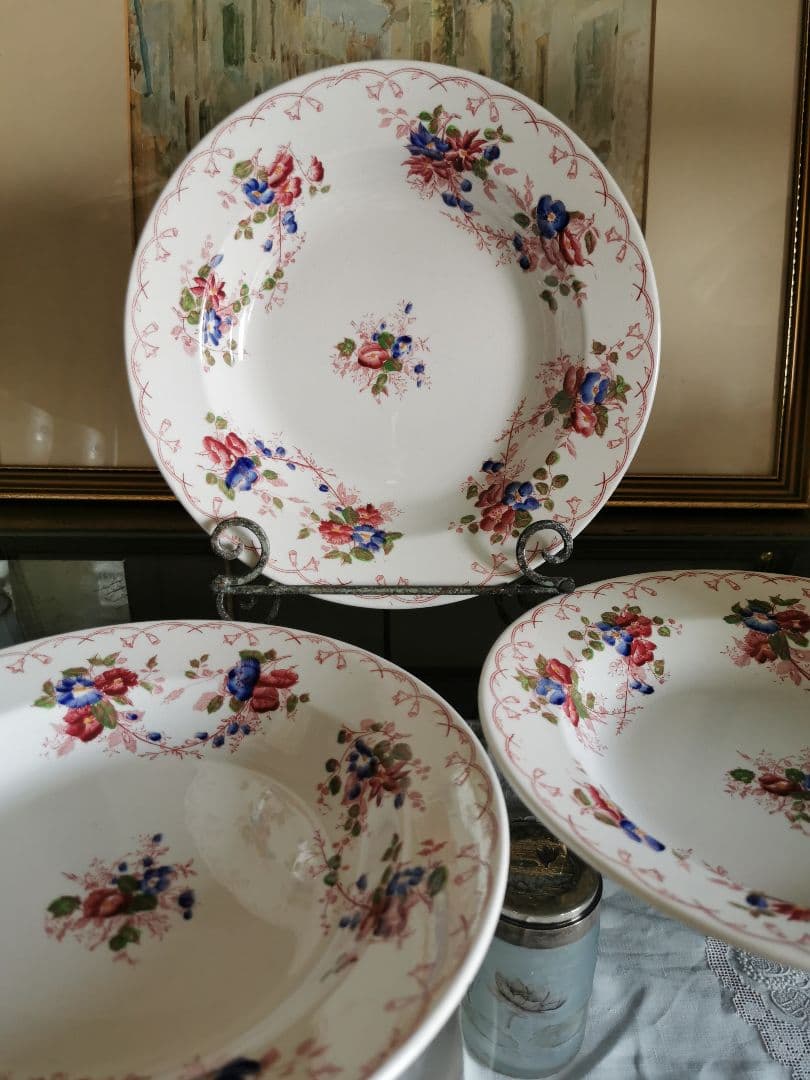 アンティーク サルグミンヌ 花柄φ24.3㌢ディープ大皿 美しい深皿３枚セットβ