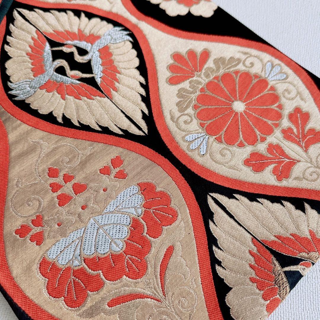 フルセット　七五三　7歳女の子　源氏車　鶴　金糸　金プリント　黒袋帯　菊7071