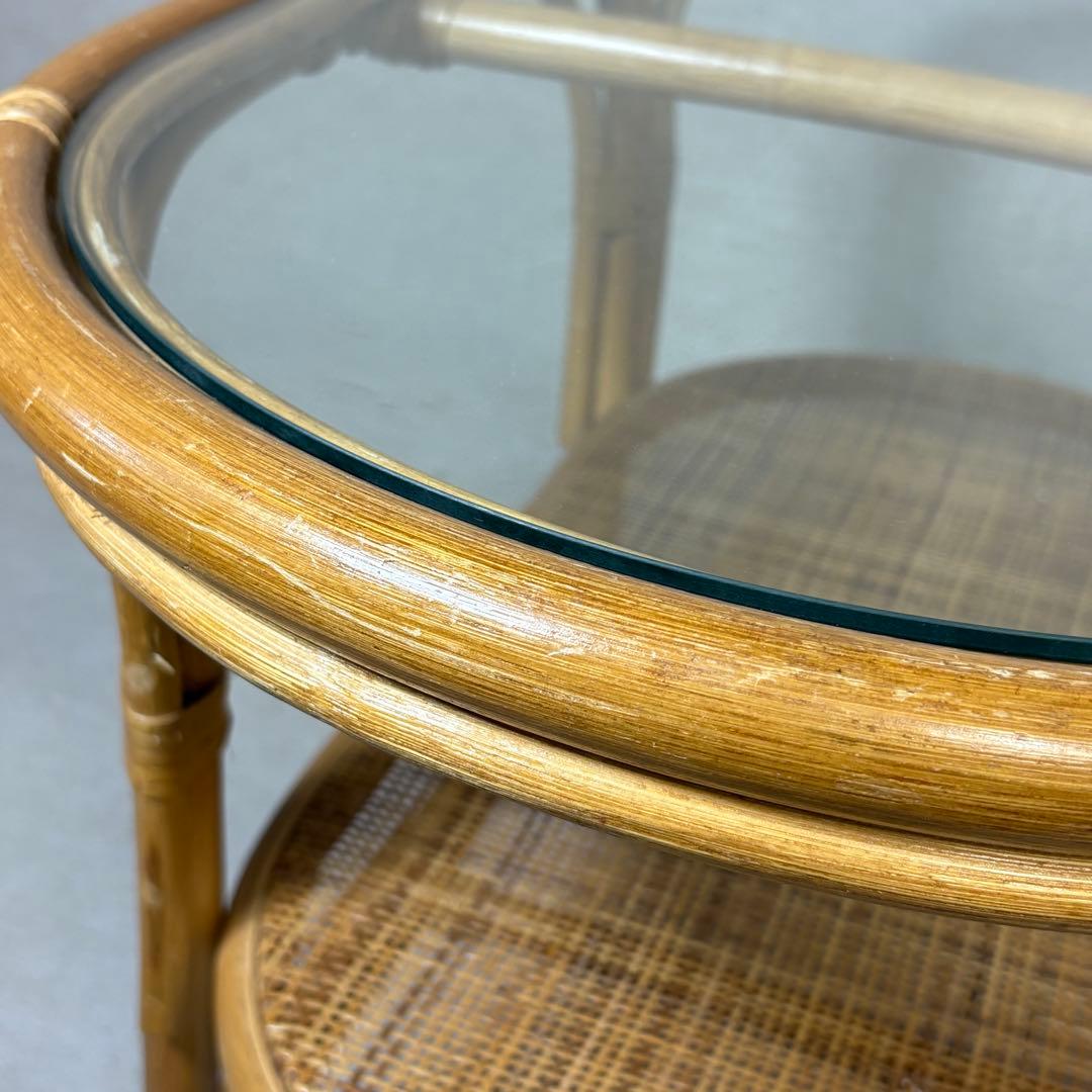 ラタン 籐 テーブル センターテーブル ローテーブル 円形 丸テーブル ガラス