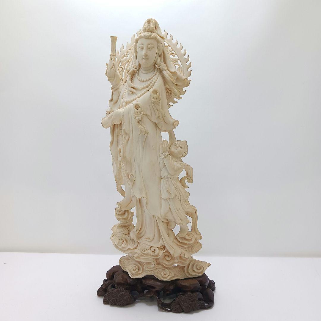 Y2293-2 高級彫刻 観音像 置物 細密彫刻 総重量365.7g　ten