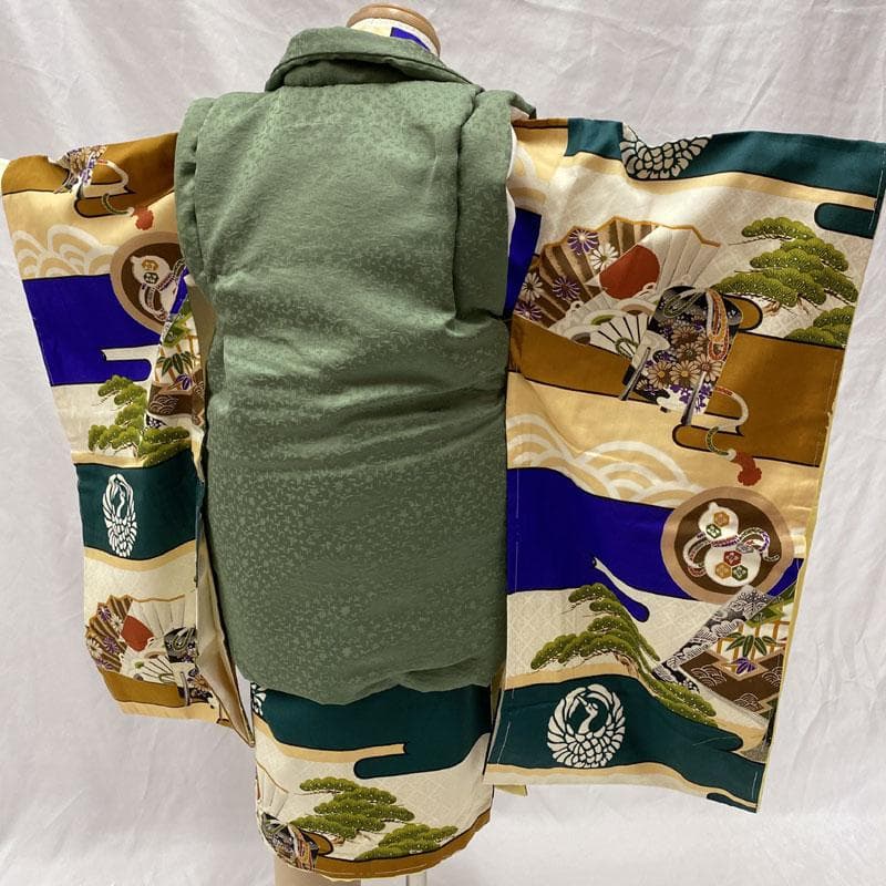 509ab17◎七五三 三歳 男の子 セミアンティーク着物&被布 レトロ 古典◎