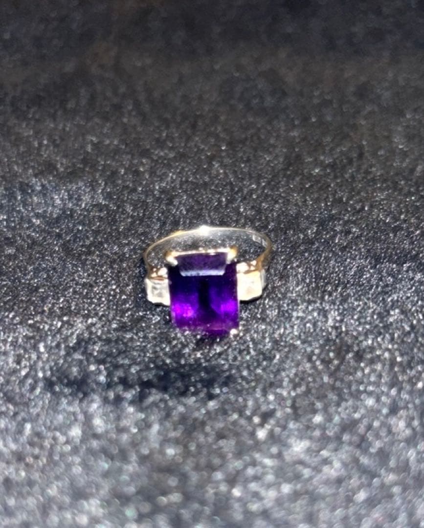 K14WG 刻印あり 紫石 デザインリング 14金ホワイトゴールド 指輪