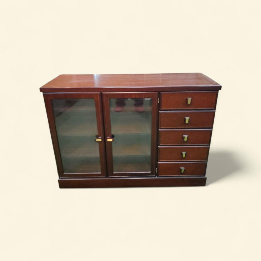 起立木工　 キャビネット 　サイドボード　ガラス扉・引き出し5段付き　両面ハッチ