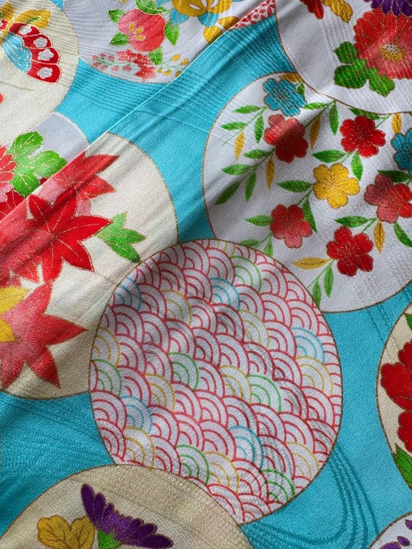 専用です★正絹水色に四季の花々　七歳着物セット