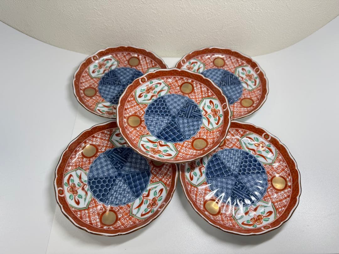 美濃焼 翔山作 赤絵染付祥瑞 中皿揃 5客 16cm 和食器