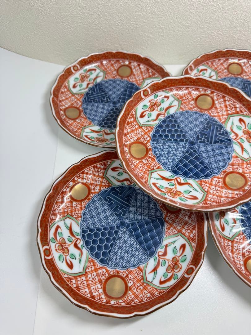 美濃焼 翔山作 赤絵染付祥瑞 中皿揃 5客 16cm 和食器