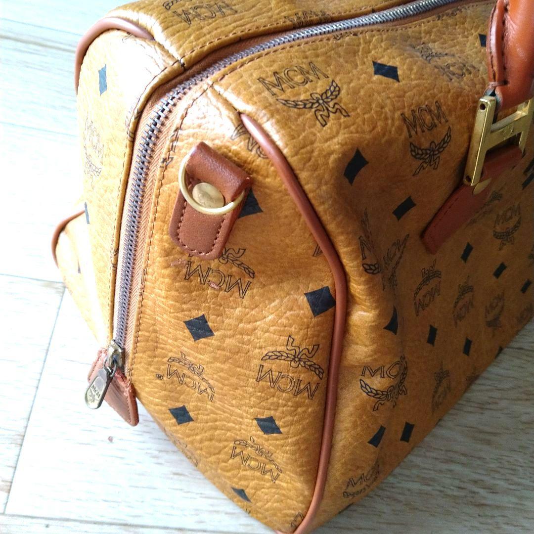 MCM ブラウンレザー ボストンバッグ 055710