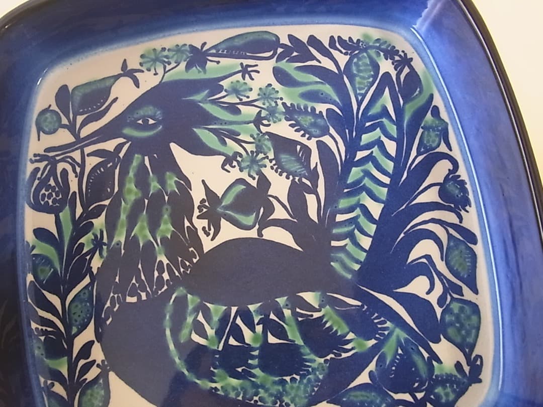 ロイヤルコペンハーゲン　ファイアンス焼き　テネラ　鳥　スクエアプレート