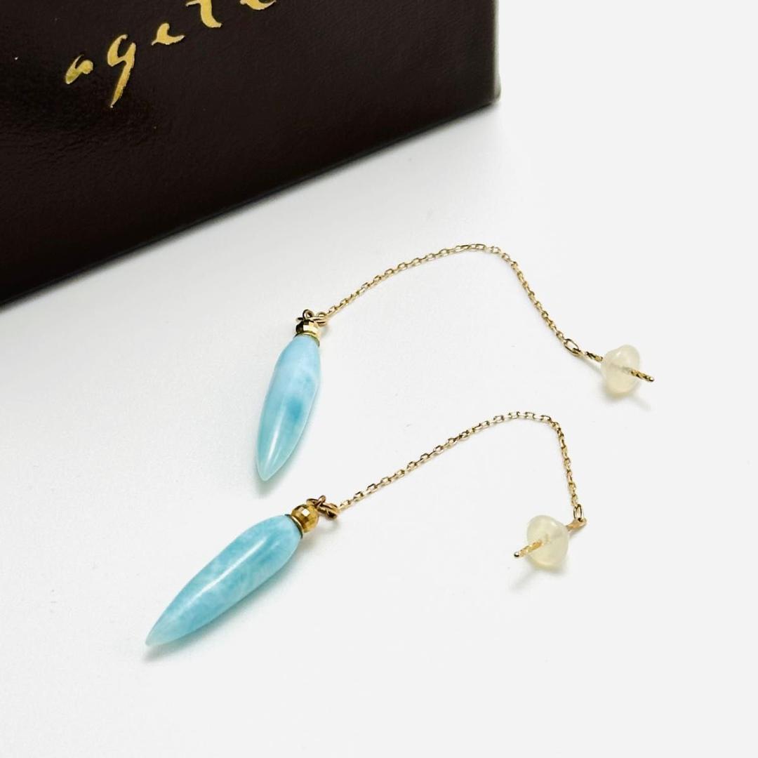 agete アガット　k10 ラリマー　アメリカンピアス　ゴールド　チェーン