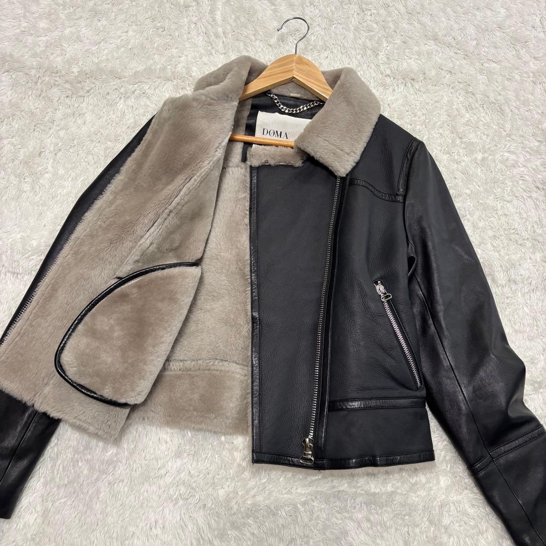 【美品】 DOMA ダブルライダース レザー ムートン レディース ブラック